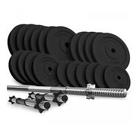 Set de Barres d'Haltère avec Disques de Poids - PHYSIONICS - 78 kg - Gym, Fitness - Noir