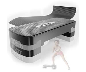 Physionics® Step d'Aérobic - Hauteur Réglable en 3 Niveaux, Antidérapant, Charge Max. 200 kg, 68 x 28 cm, Noir-Gris - Stepper, Plateforme de Fitness, Gym, Yoga, Sport, Planche de Step