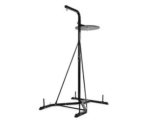 Physionics® Support pour Sac de Frappe - sur Pied, Réglable en Hauteur (4 Niveaux), Acier, avec Barres pour Disques, Noir - Station de Boxe, Autoportante, pour Poire Double de Vitesse, Punching Ball