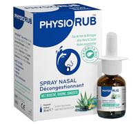 PHYSIORUB Spray Nasal Décongestionnant - Rhume, Nez Bouché ou qui Coule - Extraits BIO - Eau de Mer de Bretagne - Aloe Vera - Huiles essentielles - Dégage le nez par action osmotique Naturelle - 30 ml