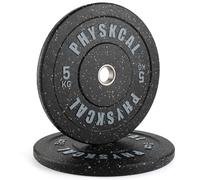 PhysKcal Hi-Temp Bumper Plates, Ø50mm disques olympiques en caoutchouc granulé, disques de poids colorés IWF, disques de poids pour l'haltérophilie et le powerlifting- 2x 5kg