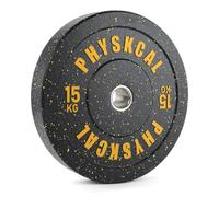 PhysKcal Hi-Temp Bumper Plates, Ø50mm disques olympiques en caoutchouc granulé, disques de poids colorés IWF, disques de poids pour l'haltérophilie et le powerlifting- 1x15kg