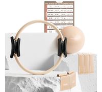 PhysKcal Kit de Pilates, Anneau Pilates de 38 cm avec 1 Balle Core Ball, 3 Boucles résistantes et 2 Bandes Flexibles, kit Essentiel pour Faire du Pilates à Domicile sur Un Tapis (Beige Nude)