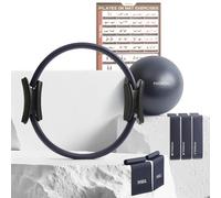 PhysKcal Kit de Pilates, Anneau Pilates de 38 cm avec 1 Balle Core Ball, 3 Boucles résistantes et 2 Bandes Flexibles, kit Essentiel pour Faire du Pilates à Domicile sur Un Tapis (Bleu Marine)