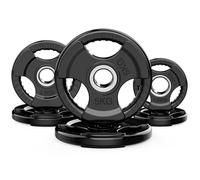 PhysKcal Lot de disques de poids olympiques de 1,25 kg, 2,5 kg, 5 kg, plaques en fonte revêtues de caoutchouc, plaques de pare-chocs en acier, entraînement de force pour barre EZ Curl, haltère