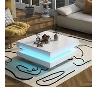 Physport Table Basse carrée Blanche - Style technologique Moderne, avec Bande LED Bluetooth, Dimensions 70x70x36 cm, Charge Max 45 kg, Alimentation USB (câble Non Inclus)