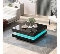 Physport Table Basse carrée Noir - Style technologique Moderne, avec Bande LED Bluetooth, Dimensions 70x70x36 cm, Charge Max 45 kg, Alimentation USB (câble Non Inclus)