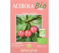 PHYTO-ACTIF | Acérola Bio 1000 | Complément alimentaire Vitalité Bio | Réduit la fatigue | Immunité | Vitamine C | 1000 mg d'Acérola | 24 comprimés