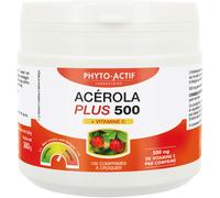 Phyto-actif Comprimés à croquer Acérola Plus 500 Vitamine C naturelle Bio Vegan 100 comprimés