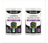 PHYTO-ACTIF Charbon Végétal Activé Bio | Complément Alimentaire Digestion | Réduit Excès de Gaz & Flatulences | Confort Intestinal | Poudre Origine France | Lot 2 x 100g