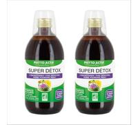 PHYTO-ACTIF | Cocktail Super Détox | Complément alimentaire Détox | Soutient les 5 émonctoires: Foi, Inestins, Reins, Poumons, Peau | Formule Bio renforcée | Synergie de 8 plantes |LOT DE 2 x 500 ml