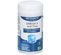 PHYTO-ACTIF | Oméga 3 Krill + | Fonctionnement normal du cerveau | Aide au maintien d'une vision normale | Contribue à une fonction cardiaque normale | Renforce l'apport en Oméga 3 | 40 gélules