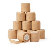 PHYTOP Bandage autoadhésif cohesive 5cm x 4,5m - 12 rouleaux Vet Wrap (beige) - Bande auto-adhésive élastique
