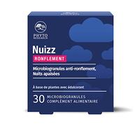 PhytoResearch - Nuizz Ronflement - Complément Alimentaire Anti Ronflements - Huile Essentielle de Menthe Poivrée, Aloe Vera, Vitamine E - 30 microbiogranules - Fabriqué en France
