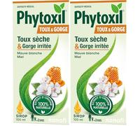 PHYTOXIL TOUX ET GORGE - Dispositif médical - Sirop 100 ml - Soulage la toux sèche - Apaise la gorge irritée - Mauve blanche - Miel - À partir de 2 ans (Lot de 2)