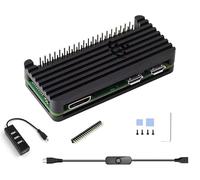 Pi Zero Kit de boîtier en aluminium 2 W avec refroidissement passif, concentrateur USB OTG à 4 ports, mini adaptateur HDMI, câble interrupteur marche/arrêt, tête à broches, clé hexagonale, tampon