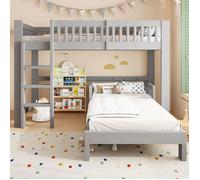 Piaenon - Lit superpose enfant 90x200 cm modulable, 2 lits separables, barriere et coins arrondis - Bois - Gris