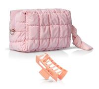 PIAKASSO Trousse de maquillage matelassée rose, jolie pochette de maquillage esthétique, organisateur pour femme, trousse de toilette de voyage rembourrée douce, comprend une pince à cheveux rose,