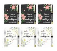 PIAKAZIQA Cadeau Collegue de Noël 6 Merci Collegue Bloc-Notes avec 6 Stylo | Cadeau Collègue Merci D’être une Collègue Aussi Géniale Cadeaux pour Collègue Anniversaire Cadeau depart Collegue Retraite