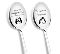 PIAKAZIQA Cadeau Saint Valentin pour Femme, Cuillère à Café avec Gravure Tu es mon Pingouin Original Cadeau de Pingouin pour Amoureux Homme Mariage Cadeau d'anniversaire pour Petite Amie Copain Épouse