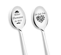 PIAKAZIQA Lot de 2 cuillères à café avec gravure « Bester Ehemann der Welt » - Cadeau de mariage - Cadeau d'anniversaire pour homme - Cadeau d'amour mignon pour mari