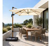 Piana parasol rectangulaire 2x3m déporté rotatif écru structure effet bois