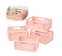 PIANKEKE 4 Pcs Cagettes Pliables Roses en Plastique, Empilables | Design pliable gain de place, facile à ouvrir, plier et ranger; adapté aux étagères, placards, bureaux et accessoires.