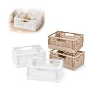 PIANKEKE 4 Pcs Caisses Pliables Beige et Blanches, Rangement Maison | Design pliable gain de place, facile à ouvrir, plier et ranger; adapté aux étagères, placards, bureaux et accessoires.