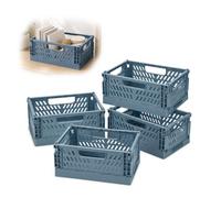 PIANKEKE 4 Pcs Caisses Pliables en Plastique Bleu Gris, Rangement Maison | Design pliable gain de place, facile à ouvrir, plier et ranger; adapté aux étagères, placards, bureaux et accessoires.