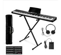 Piano à Clavier Pour Débutants,Clavier de piano 88 touches avec alimentation, support de partition,housse de transport, casque (Noir)