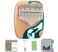 Piano à pouce Kalimba 17 touches, piano à doigts portable avec recueil de chansons, marteau d'accordage, étui et plus encore! Cadeau for débutants, en hêtre et motif baleine bleu océan.