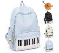 Piano Backpack, Cute Polka Dot Music Backpack, Whimsical Coquette Y2K Nylon Bookbag (Blue)