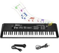 Piano Clavier 61 Touches pour Enfants, Clavier Musical avec Microphone, Piano Électronique Portable pour l'Apprentissage, Jouet Cadeau pour Débutants Garçons et Filles de 3 à 12 Ans, Haut-Parleurs Int