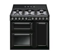 Smeg Piano de cuisson Victoria TR93BL 90 cm – Mixte (gaz/électrique) – Noir – Auto-nettoyant