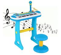 Piano Electronique pour Enfants 3 Ans 31 Touches avec Tabouret COSTWAY-Microphone,Effets Lumineux,7 Rythmes-Arrêt Automatique-Bleu