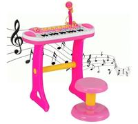 CostwayPiano pour Enfants de 3+ Ans avec 31 Touches Tabouret Microphone Effets Lumineux 8 Tonalités 7 Rythmes 45x23x45cm Rose