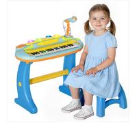 AIYAPLAY Piano Enfant électronique, Clavier de Piano 37 Touches, avec Micro, Tabouret, lumière LED, Fonction d'enregistrement et de relecture, Instrument de Musique Enfant 3 à 6 Ans, Bleu