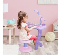 Piano enfant électronique éducatif 37 touches rose, dès 3 ans, micro karaoké, tabouret, lumières, 22 chansons, USB/MP3