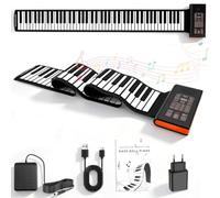 Piano enroulable à 88 touches, clavier en silicone avec MIDI et Bluetooth | Piano électrique portable avec pédale et 128 sons et rythmes, écouteurs, batterie, piano électrique à roulettes pour