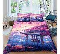 Piano in ciel Linge de Lit Microfibre 3 Pièces Imprimé en 3D Facile d'entretien Fantaisie floral scène Housse de Couette avec Taie d'oreiller Hypoallergique for Chambre Enfants King（220x240cm）