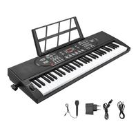 Piano Numérique 61 Touches, Portable Clavier Piano Electrique avec Double Alimentation, Pupitre, Autocollants pour Notes de Piano, Microphone Casque, Synthetiseur pour Débutants