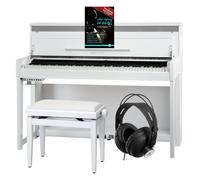 Classic Cantabile UP-1 WM Piano Droit Numérique - 88 Touches Clavier électronique à marteaux - Synthetiseur avec USB, MIDI, 40 voix, 256 polyphonie - Set avec Banc et Casque - Blanc Mat