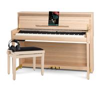 Classic Cantabile UP-1 LA Piano Droit Numérique - 88 Touches Clavier électronique à marteaux - Synthetiseur avec USB, MIDI, 40 voix, 256 polyphonie - Set avec Banc et Casque - Chêne Clair