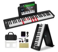 Piano pliant VEVOR 61 touches, Bluetooth et MIDI, piano pliant électronique numérique portable avec pédale de sustain, touches lumineuses sensibles au toucher, housse, rechargeable noir
