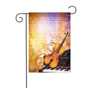 Piano, violon, notes de musique, drapeau de jardin de Pâques, drapeaux de jardin de printemps, drapeau de jardin de la Saint-Patrick, décoration extérieure 30,5 x 45,7 cm, vertical double face