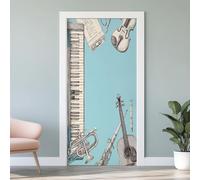 Piano Violoncelle Guitare Autocollant Porte 3D Instrument de Musique Affiche Musique Rétro Stickers Porte Poster de Porte PVC Auto-adhésif pour Salon Cuisine Chambre Salle de Bain 93x205 cm G6s235
