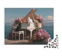Piano with Cats Colourful Floral Piano House 1000 Pcs Jigsaws for Adults The Impossible Challenge Fun Present 38x26cm/1000pcs