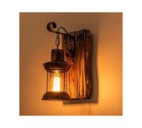 Piao Retro Wall Lamp Wood Creative Wall Lights Wooden Art Lantern Clothing Store Restaurant Coffee Bar Wood Retro Lights E27 Glass Wall Lamp Bedroom A