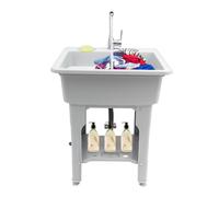 PIAOCAIYIN Évier utilitaire gris, évier à linge multifonction avec robinet et sous-sol pour buanderie, garage, magasin, avec pied surélevé réglable (55 x 43 x 23 cm)