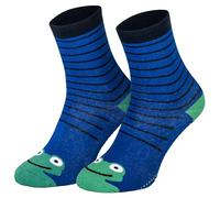 Piarini Lot de 2 paires de chaussettes antidérapantes en coton pour enfants - Chaussettes antidérapantes avec picots en coton - Pour garçons et filles, Grenouille bleue, 35-38
